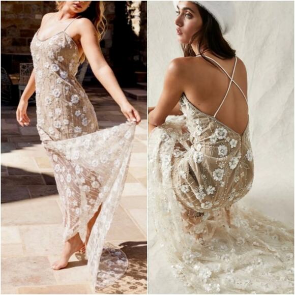 Elliatt Floral Embroidered Wedding Dress - Cream and White - Picture 7 of 14